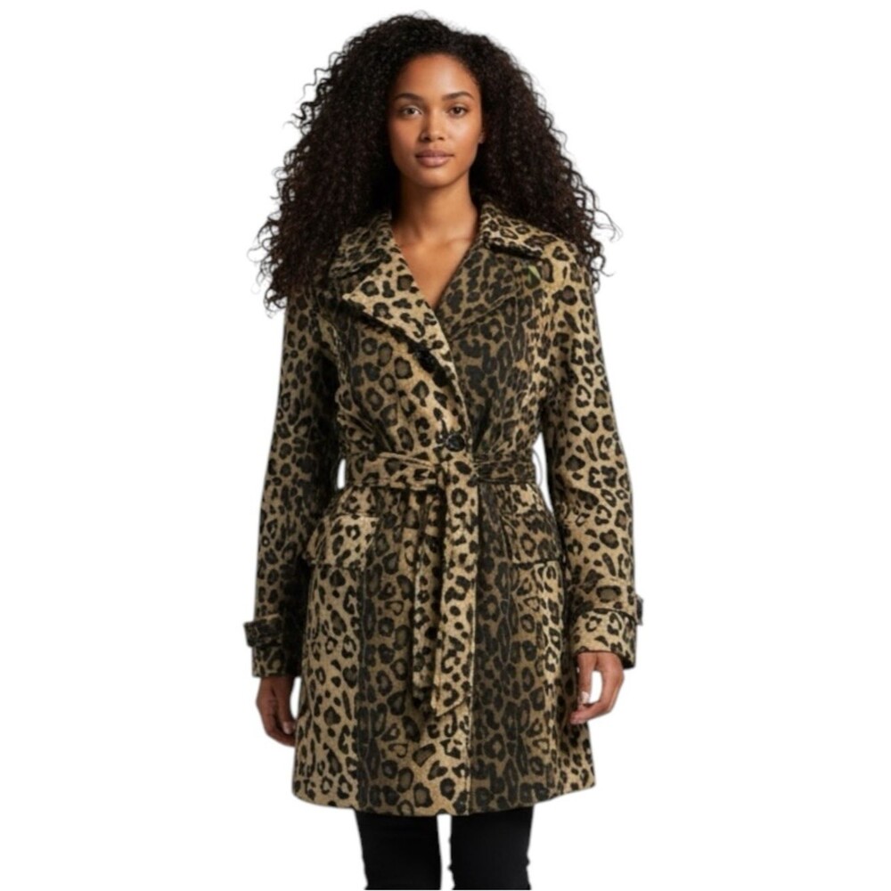 MIXIT Vintage Brown Black Leopard Print Belted Faux Fur Coat Size M MobWife